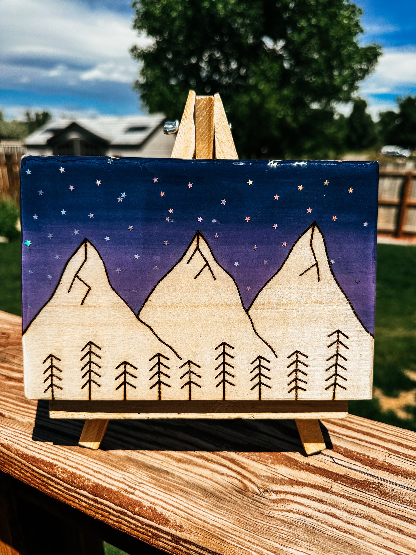 Purple Sky & Mountain Standing Wood